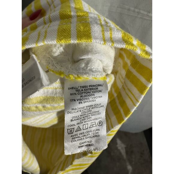 Loft Skirt Womens 2 Yellow Striped Mini Mid Rise Stretch Pockets White - Picture 4 of 8